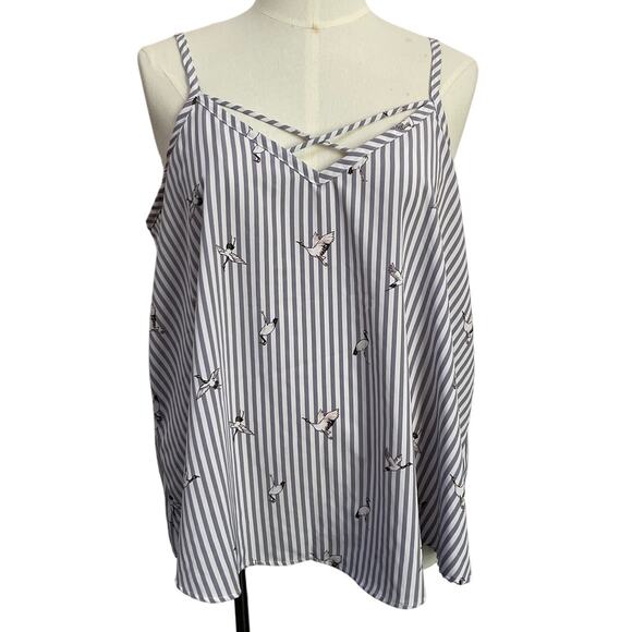 Torrid Striped Crane Print Cami Tank Top Women's Size 2X Purple White - Picture 1 of 4